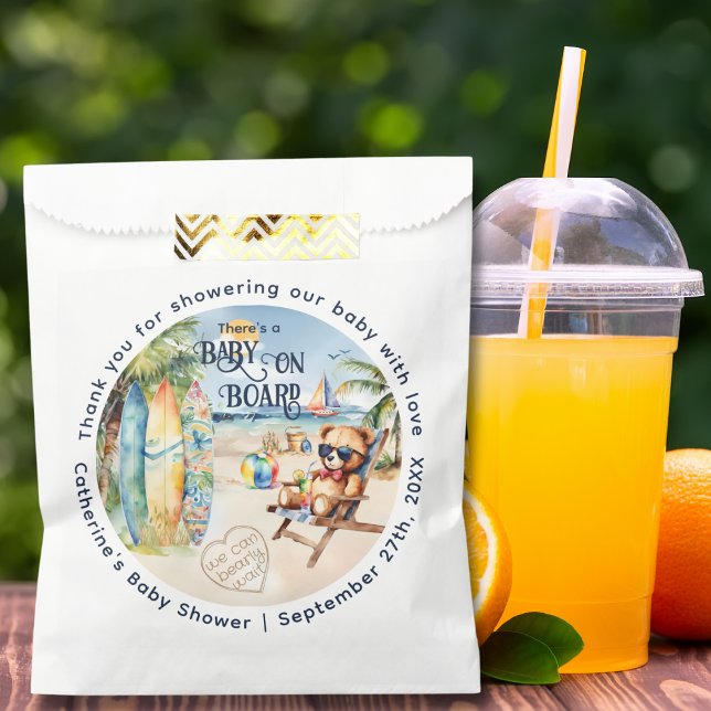 Sachets En Papier Bébé À Bord Surfboard Teddy Bear Baby shower (Créateur téléchargé)