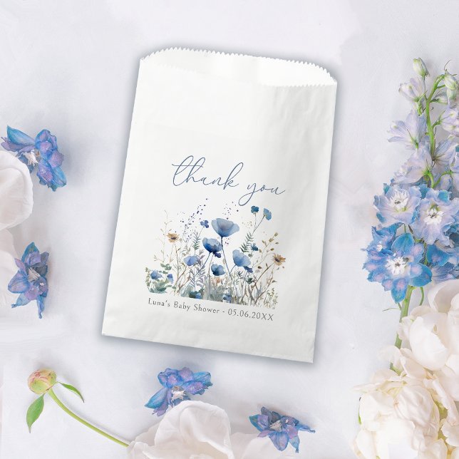 Sachets En Papier Bébé Bleu En Fleur Baby shower Fleur sauvage Flora (Créateur téléchargé)