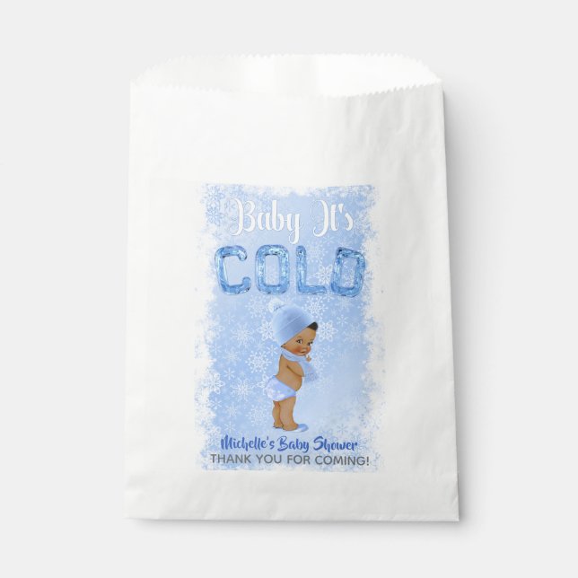 Sachets En Papier Bébé C'est Flocon de Neige Bleu Ethnique Garçon Do (Devant)