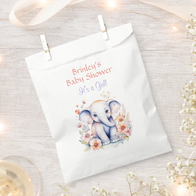 Sachets En Papier Bébé mignon Baby shower de fille d'éléphant (Coupé)