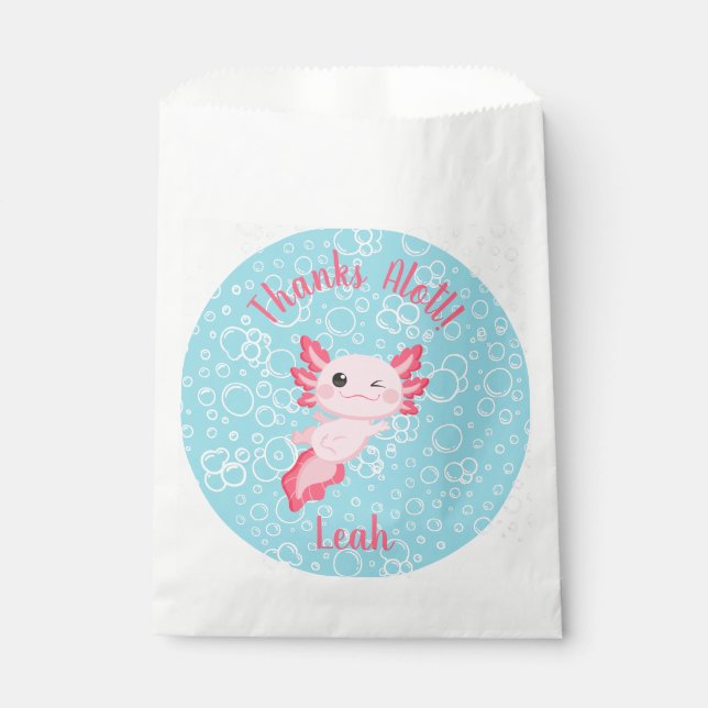 Sachets En Papier Bébé rose mou Axolotl fête d'anniversaire (Devant)
