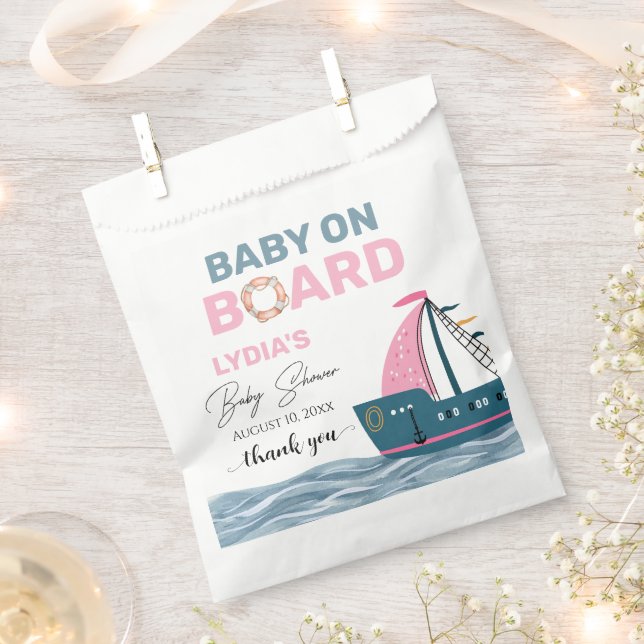 Sachets En Papier Bébé rose nautique sur le Baby shower de bord (Coupé)