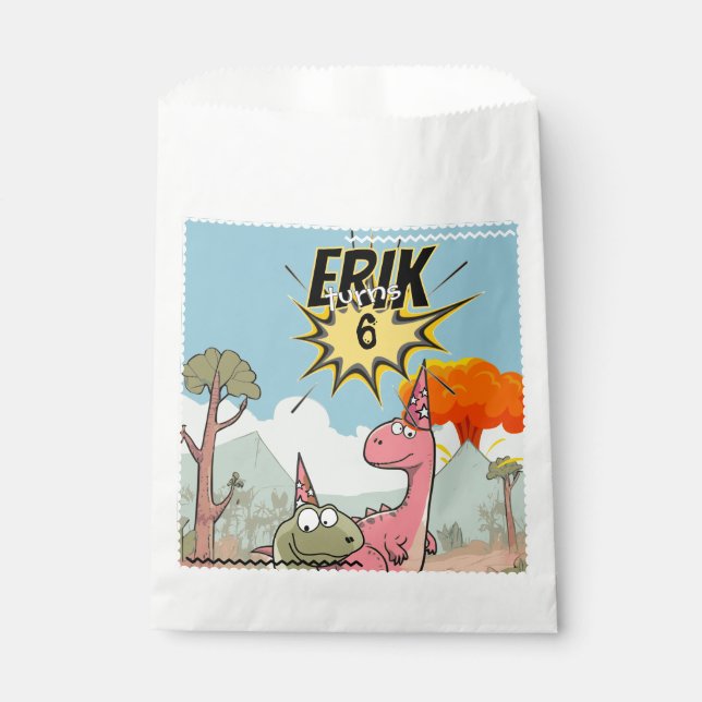 Sachets En Papier Belle Caricature Dinosaur Anniversaire (Devant)