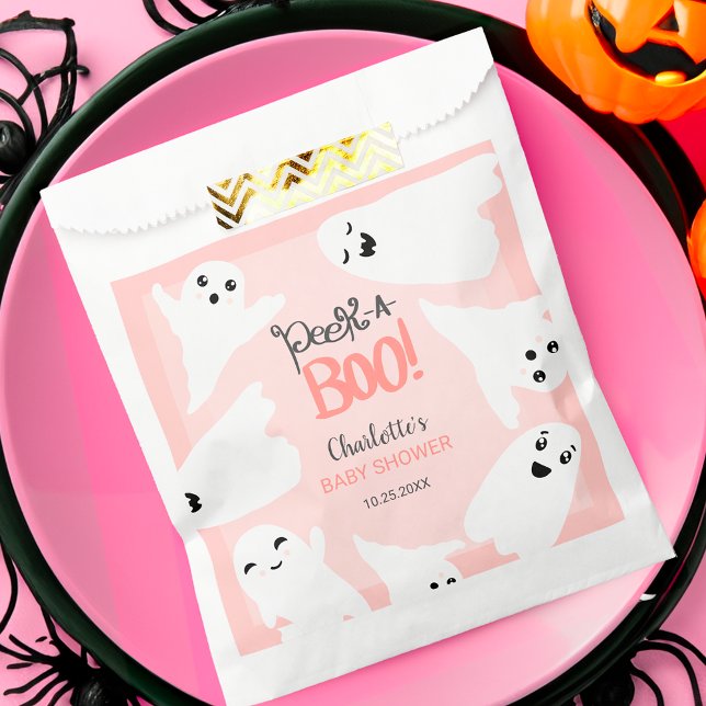 Sachets En Papier Belle Halloween fantômes baby shower rose (Cute Halloween boo ghosts pink baby shower Favor Bag)