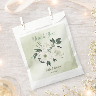 Sachets En Papier Belles fleurs blanches feuilles vertes mariage