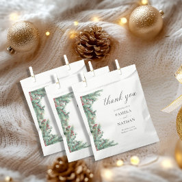Sachets En Papier Berries d'hiver et Pine Aquarelle Mariage de verdu