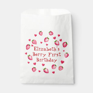 Sachets En Papier Berry First Birthday Strawberry Party Coeurs