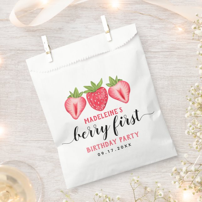 Sachets En Papier Berry First Strawberry 1er Anniversaire Fête Custo (Coupé)