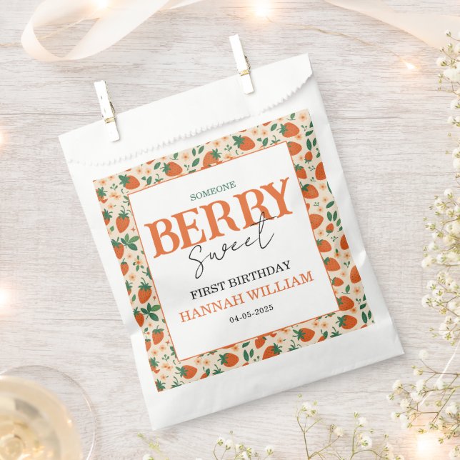 Sachets En Papier Berry Sweet Strawberry 1st Birthday Party (Coupé)