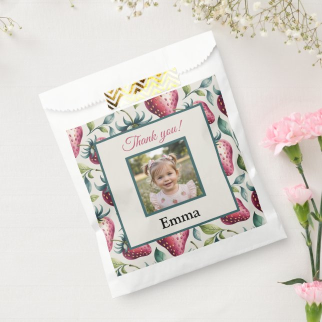 Sachets En Papier Berry Sweet Strawberry Birthday Thank You Photo (Scellé)