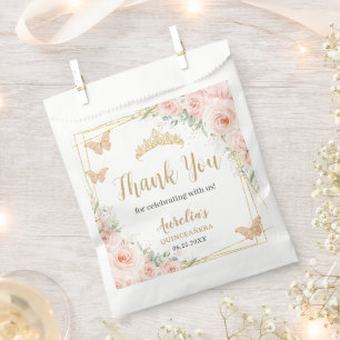 Sachets En Papier Beurre rose floral bleu Quinceanera XV