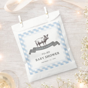 Sachets En Papier Bibs & Ribs BBQ Rustique Bleu En vichy Baby shower