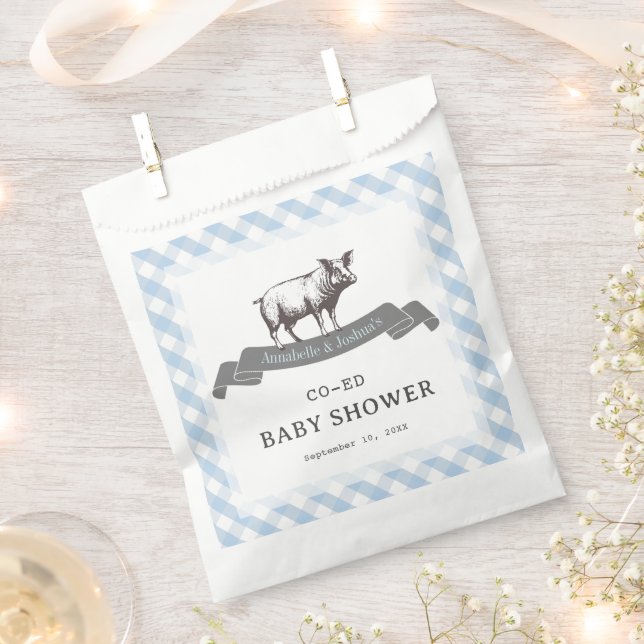 Sachets En Papier Bibs & Ribs BBQ Rustique Bleu En vichy Baby shower (Coupé)