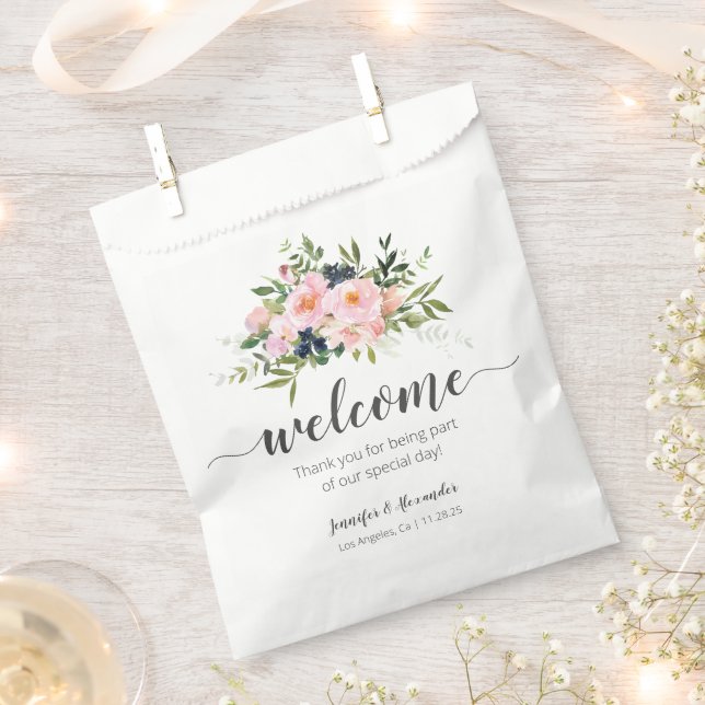 Sachets En Papier Bienvenue Fleurs bleues et roses et bleues (Coupé)