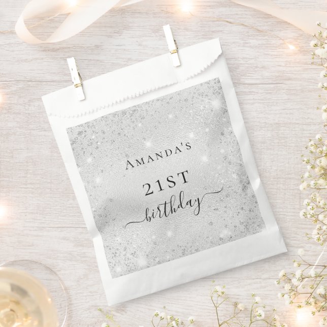 Sachets En Papier Birthday argent parties scintillant scintille nom  (Coupé)