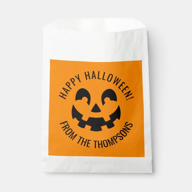 Sachets En Papier Black Happy Halloween Citrouille forme visage sur  (Devant)