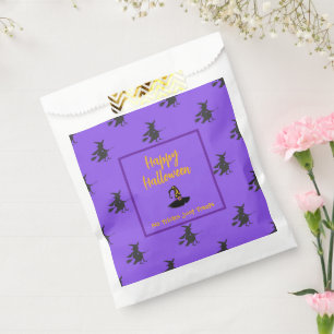 Sachets En Papier Black violet Halloween broomstick sorcière casquet