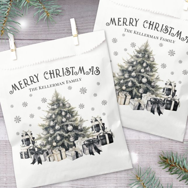 Sachets En Papier Black White Elegant Christmas (Black White Elegant Christmas Tree Favor Bag)