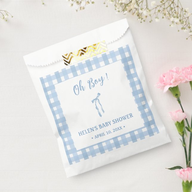 Sachets En Papier Bleu arc simple plaid garçons baby shower (Scellé)