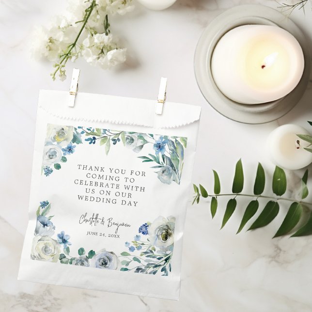 Sachets En Papier Bleu blanc pivoine Floral Custom Printemps Mariage (Créateur téléchargé)