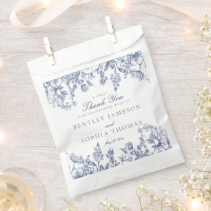 Sachets En Papier Bleu Chinoiserie Dessert de Mariage Floral