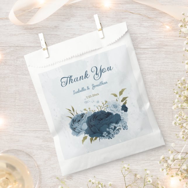 Sachets En Papier bleu clair marine fleurs mariage (Coupé)