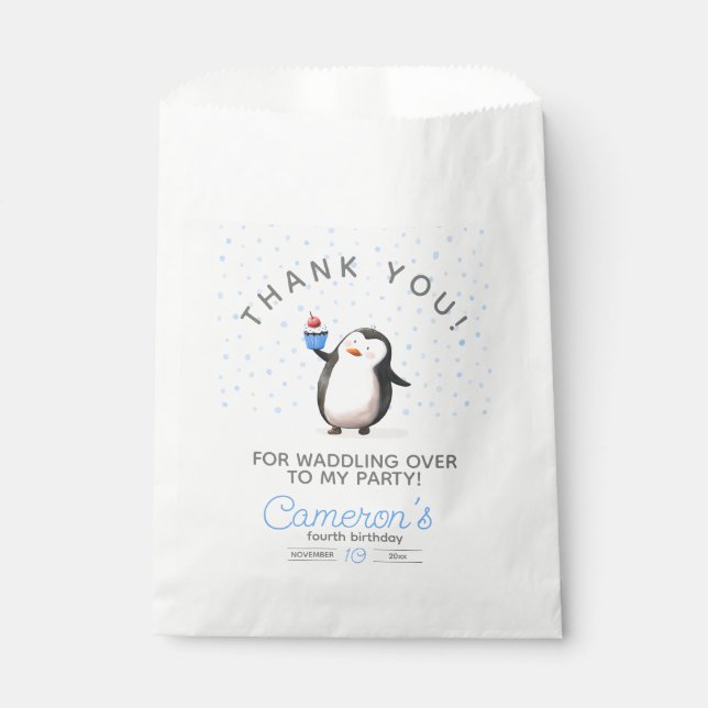 Sachets En Papier Bleu cupcake pingouin célébration anniversaire gar (Devant)