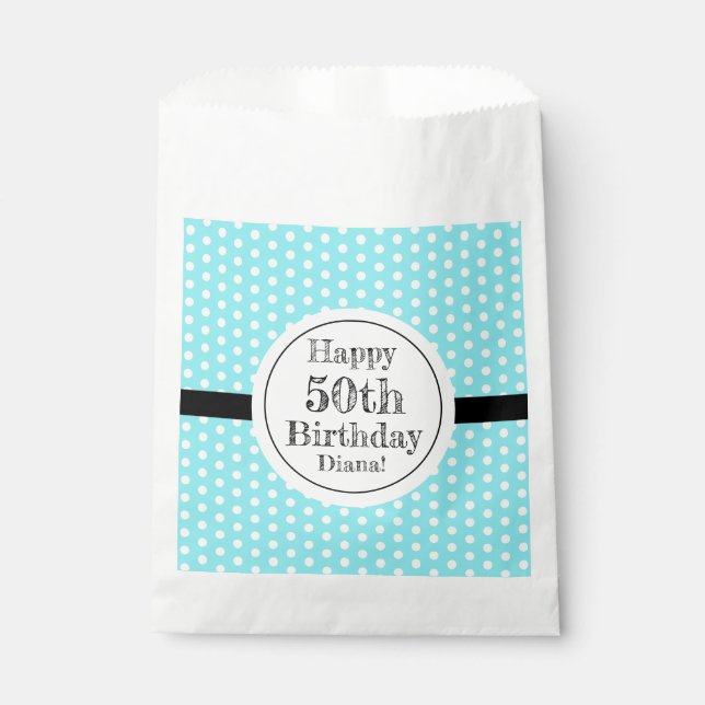 Sachets En Papier Bleu et blanc 50e anniversaire Pois (Devant)