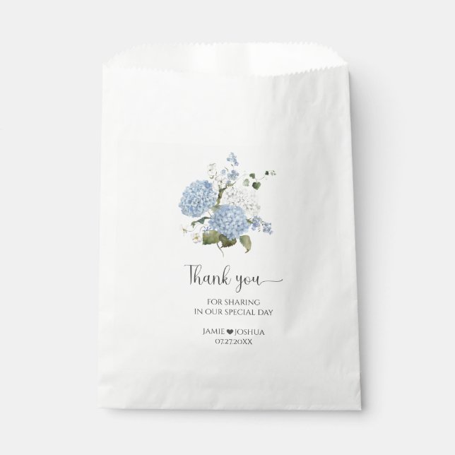 Sachets En Papier Bleu et blanc Hydrangeas Mariage de verdure (Devant)