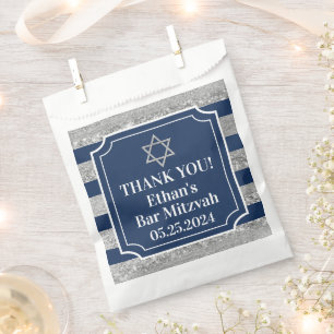 Sachets En Papier Bleu, Gris Barre Barre Mitzvah Merci