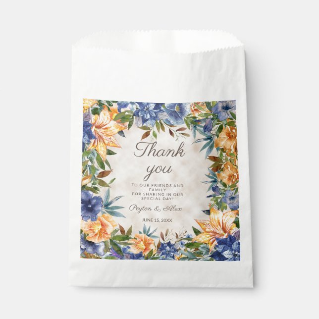 Sachets En Papier Bleu Orange Automne Mariage Floral (Devant)