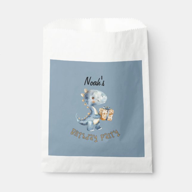 Sachets En Papier Blue Dinosaur Rawr Fête d'anniversaire (Devant)