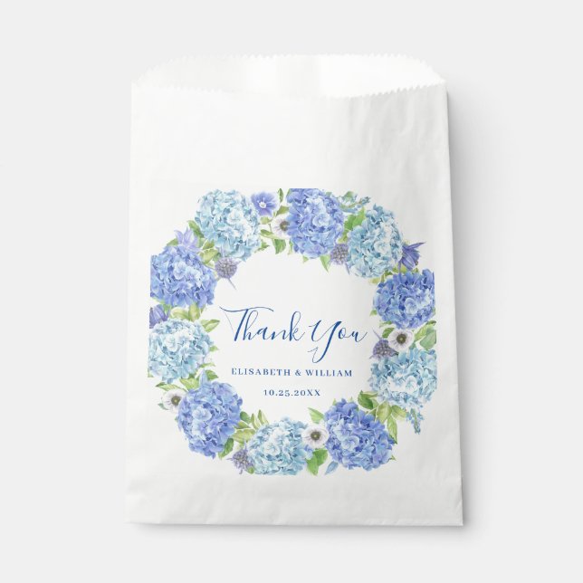 Sachets En Papier Blue Hydrangea Green Love and Thanks Mariage (Devant)
