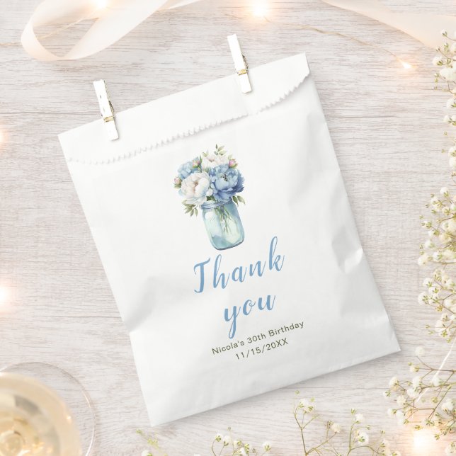 Sachets En Papier Blue Peonies Mason Jar Anniversaire (Coupé)