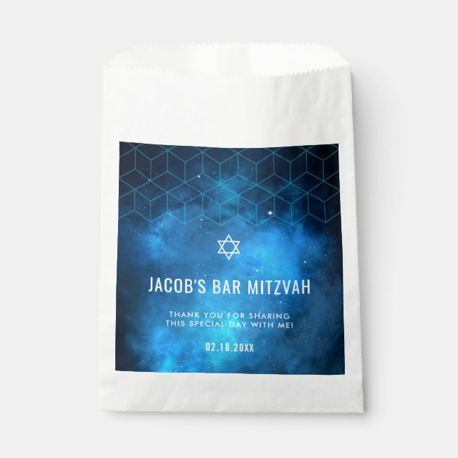 Sachets En Papier Blue Space Galaxy Bar Mitzvah (Devant)