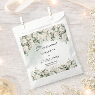 Sachets En Papier Bohème blanc roses verdure et or mariage
