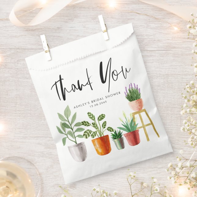 Sachets En Papier Boho Aquarelle Poted Houplant Fête des mariées (Coupé)