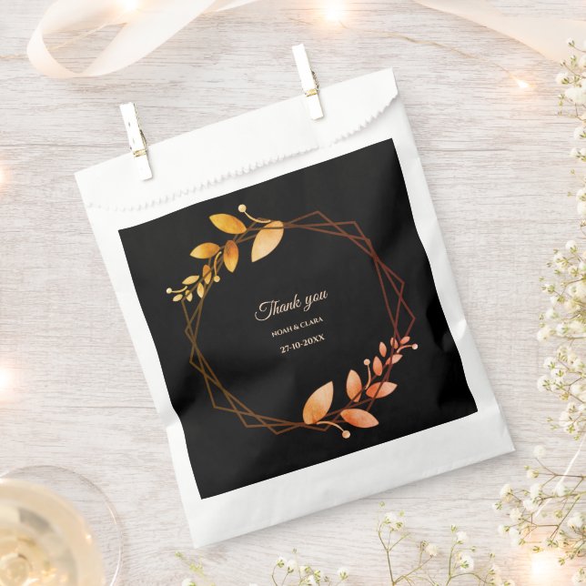 Sachets En Papier Boho automne botanique cadre or mariage (Coupé)