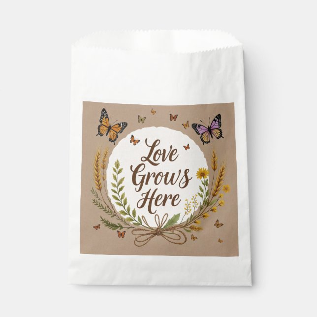 Sachets En Papier Boho Bohème Fleurs sauvages, papillons, blé (Devant)
