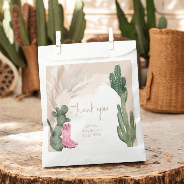 Sachets En Papier Boho cactus pampas bottes baby shower du désert (Boho cactus pampas boots desert baby shower favor bag)