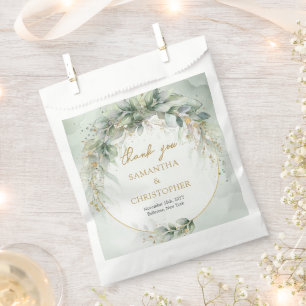Sachets En Papier Boho Eucalyptus branches vertes faux cadre or