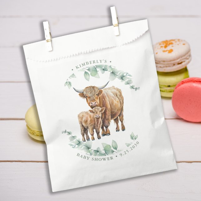 Sachets En Papier Boho Highland Vache Végétation Baby shower animal  (Créateur téléchargé)