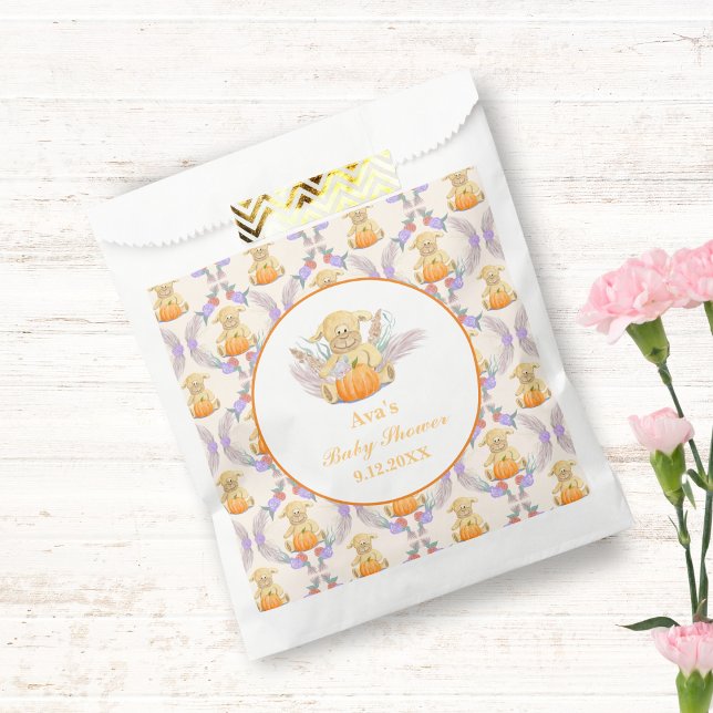 Sachets En Papier Boho Little Lamb Citrouille Baby shower aquarelle (Sweet favor bag, cherish little one's arrival with captivating art!)