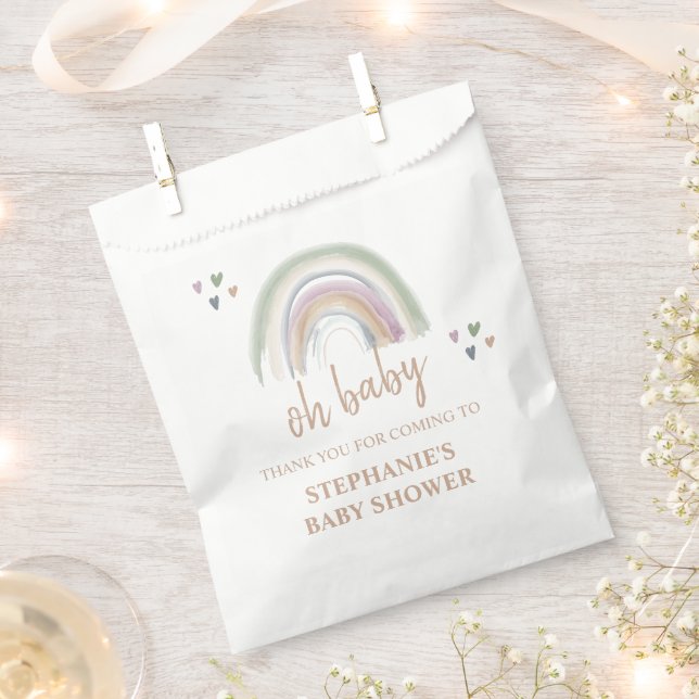 Sachets En Papier Boho Muted Baby shower arc-en-ciel Merci (Coupé)
