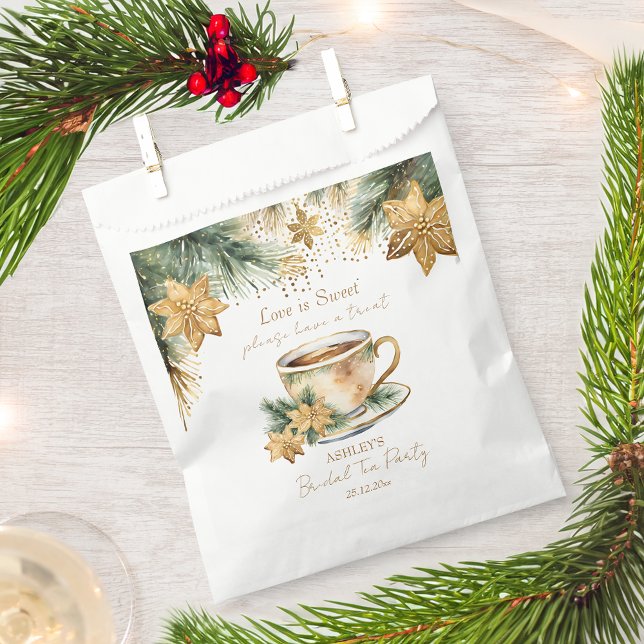 Sachets En Papier Boho Noël nuptiale douche nuptiale fête du thé (Boho Christmas winter bridal shower tea party personalized Favor Bag pines gold poinsettia favor bag)