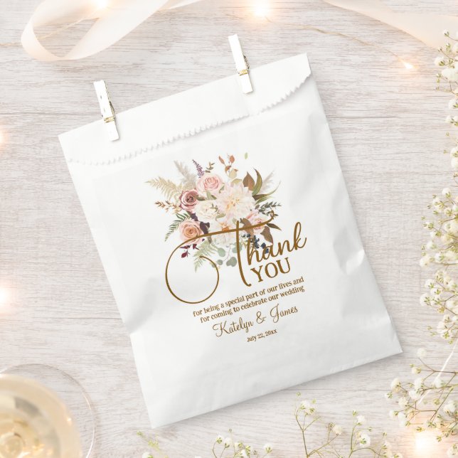 Sachets En Papier Boho Soft Coloured Rose Fleurs blanches Mariage (Coupé)