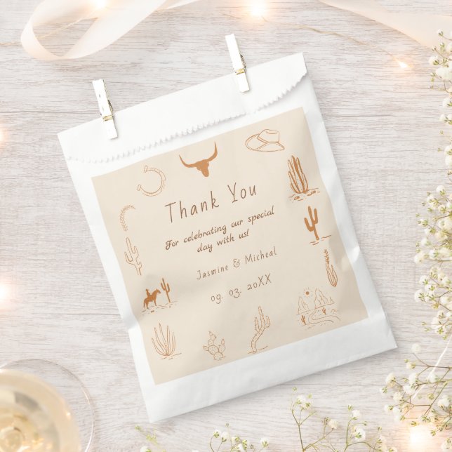 Sachets En Papier Boho Western Cowboy Mariage d'illustration (Coupé)