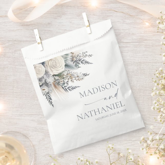 Sachets En Papier Boho White Rose Floral Mariage Jardin (Coupé)
