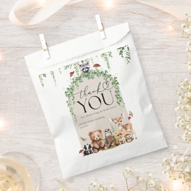 Sachets En Papier Bois Animaux Végétation Champignons Baby shower (Coupé)