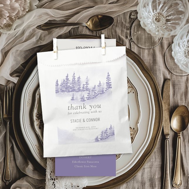 Sachets En Papier Bois d'hiver Aquarelle Lavande Merci (Wedding Favor Bags from my Winter Forest Lavender Wedding Collection)